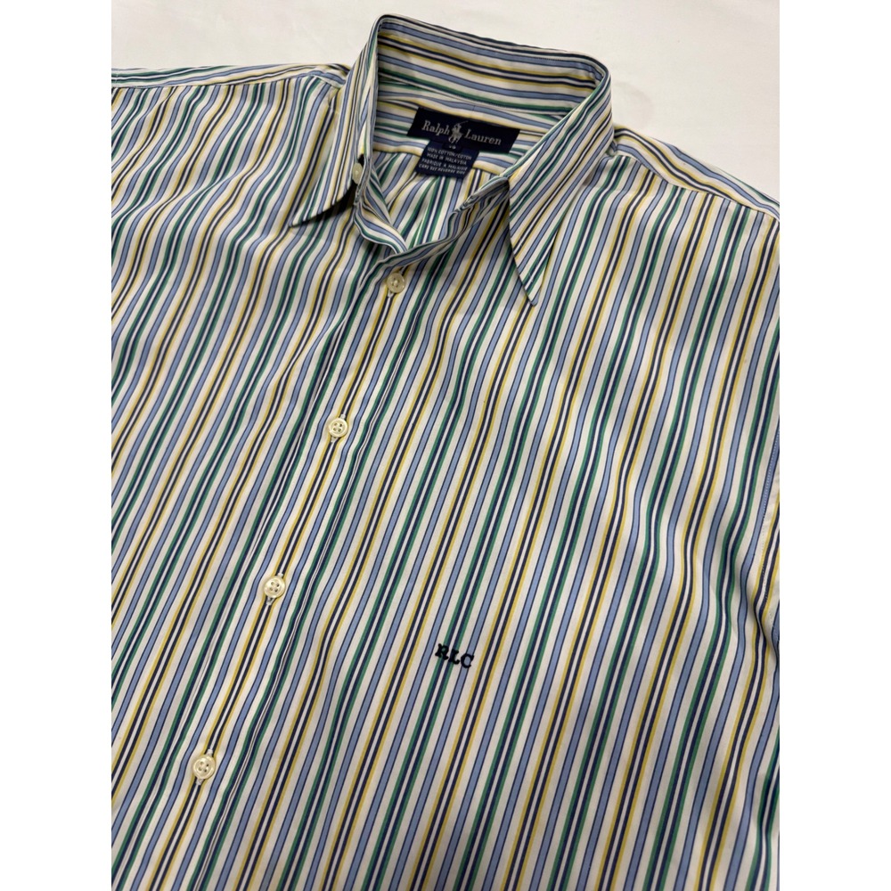 Vintage Ralph Lauren Striped Button Down Shirt M Multi-Color RLC Monogram